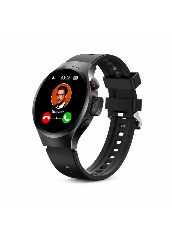 Smartberry SM405 Round Smart Watch 4G Calling with SIM Card Slot, HD Touch Screen, Bluetooth Smartwatch, Built-In Camera, Fitness Tracker, Rechargeable Battery, Android Compatible, Black - Image 1