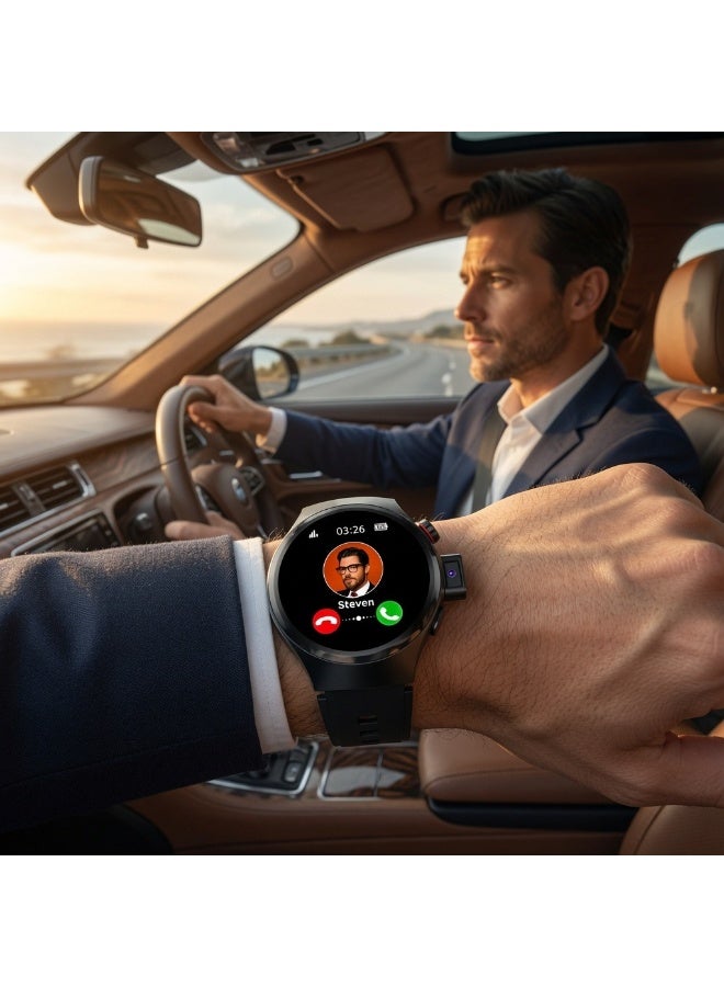 Smartberry SM405 Round Smart Watch 4G Calling with SIM Card Slot, HD Touch Screen, Bluetooth Smartwatch, Built-In Camera, Fitness Tracker, Rechargeable Battery, Android Compatible, Black - Image 4