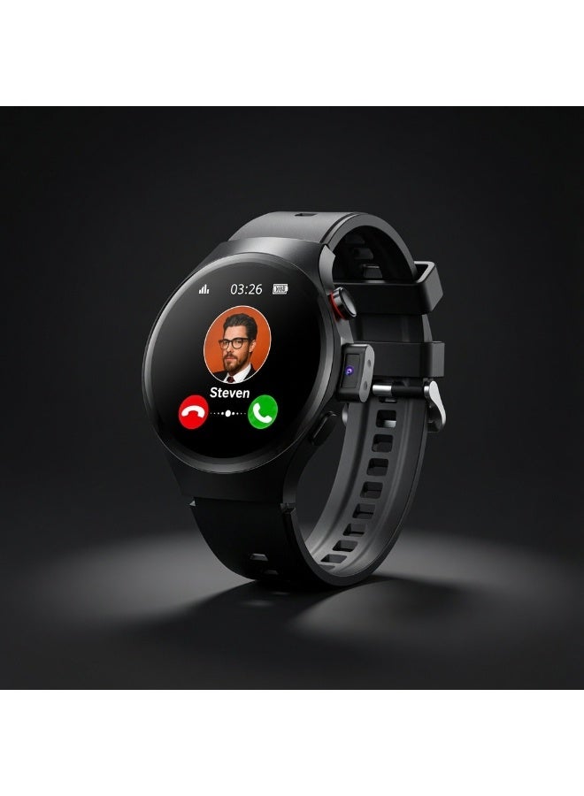 Smartberry SM405 Round Smart Watch 4G Calling with SIM Card Slot, HD Touch Screen, Bluetooth Smartwatch, Built-In Camera, Fitness Tracker, Rechargeable Battery, Android Compatible, Black - Image 2