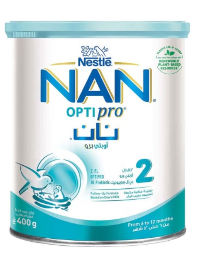 حليب نستله نان أوبتيبرو 2 للأطفال الرضع 400 غرام (6-12 شهرًا) - حليب متابعة متطور مع أوبتيبرو لنمو صحي