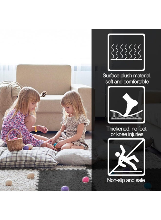 XVersion 12 Pcs Plush Puzzle Foam Floor Mat,Interlocking Foam Mat Floor Tiles,Comfort Foam Padding,Soft Plush,Non-Slip,Easy to Clean,30x30x1cm for Home Decor/Playroom/Bedroom/Gym (6 Pcs White+ 6 Pcs Light Brown) - Image 2