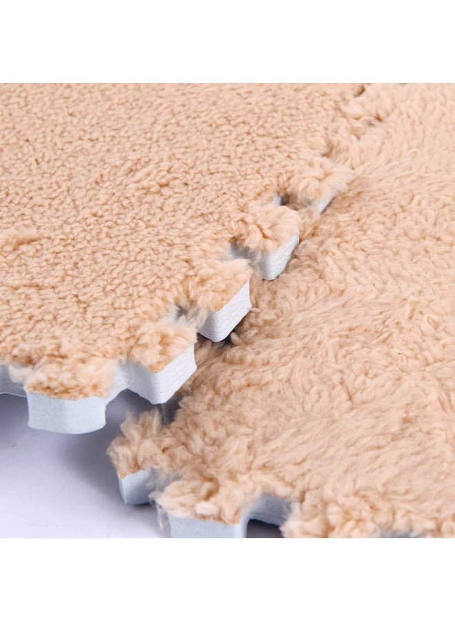 XVersion 12 Pcs Plush Puzzle Foam Floor Mat,Interlocking Foam Mat Floor Tiles,Comfort Foam Padding,Soft Plush,Non-Slip,Easy to Clean,30x30x1cm for Home Decor/Playroom/Bedroom/Gym (6 Pcs White+ 6 Pcs Light Brown) - Image 4