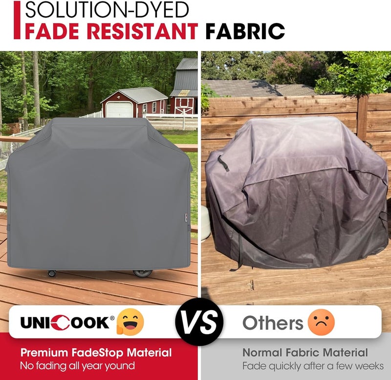 Unicook Grill Cover for Outdoor Grill, 60 Inch BBQ Cover, Heavy Duty Waterproof, Fade Resistant, Weather Resistant, Anti-Rip, Gas Grill Cover Compatible with Weber, Char-Broil, Nexgrill, etc. Grey - Image 3