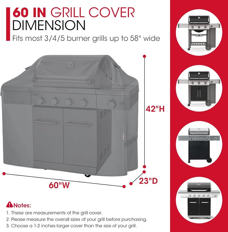 Unicook Grill Cover for Outdoor Grill, 60 Inch BBQ Cover, Heavy Duty Waterproof, Fade Resistant, Weather Resistant, Anti-Rip, Gas Grill Cover Compatible with Weber, Char-Broil, Nexgrill, etc. Grey - Image 2
