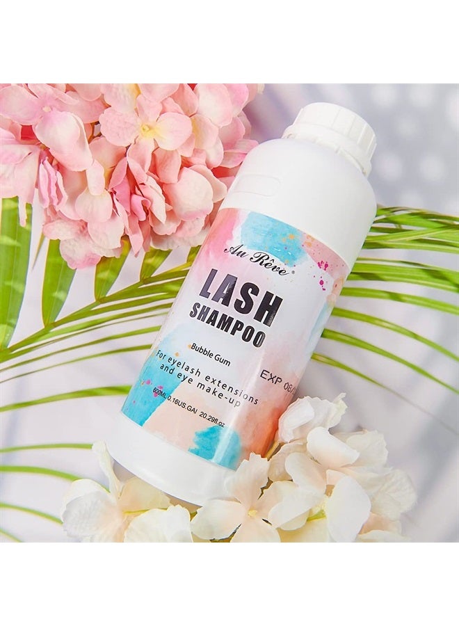 AuReve Eyelash Extension Cleanser Lash Shampoo Eyelash Extension Shampoo Lash Foam Cleanser Eyelid Cleanser for Makeup Remover Eyelash Care, Paraben & Sulfate Free for Salon and Home Use (Bubble Gum 600ml) - Image 2