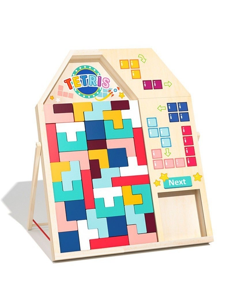 VUCATIN Montessori Wooden Puzzle Toy for Kids Block Puzzle Brain Teasers Toy Tangram Russian Block Game STEM Kids Educational Gift (Cottage) - Image 1