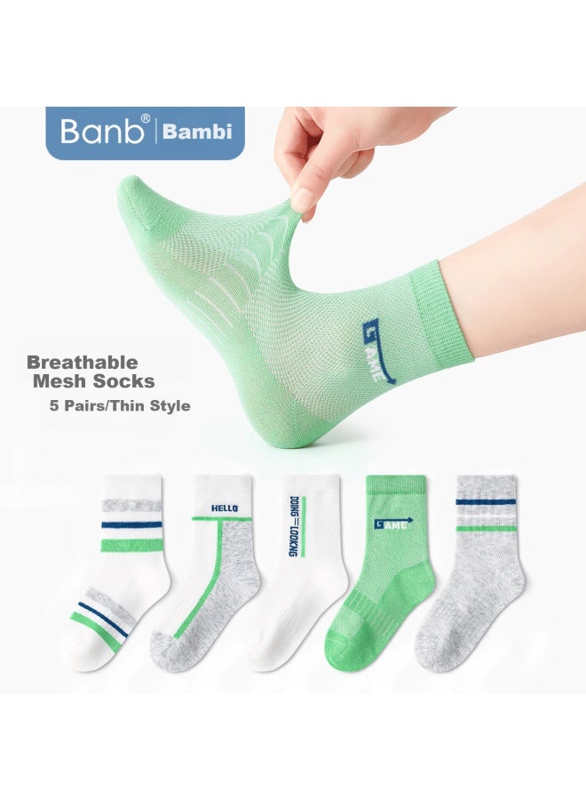 Bambi Boys' Summer Mesh Thin Cotton Mid-calf Socks Bb25015 Size 22-24 - Image 1