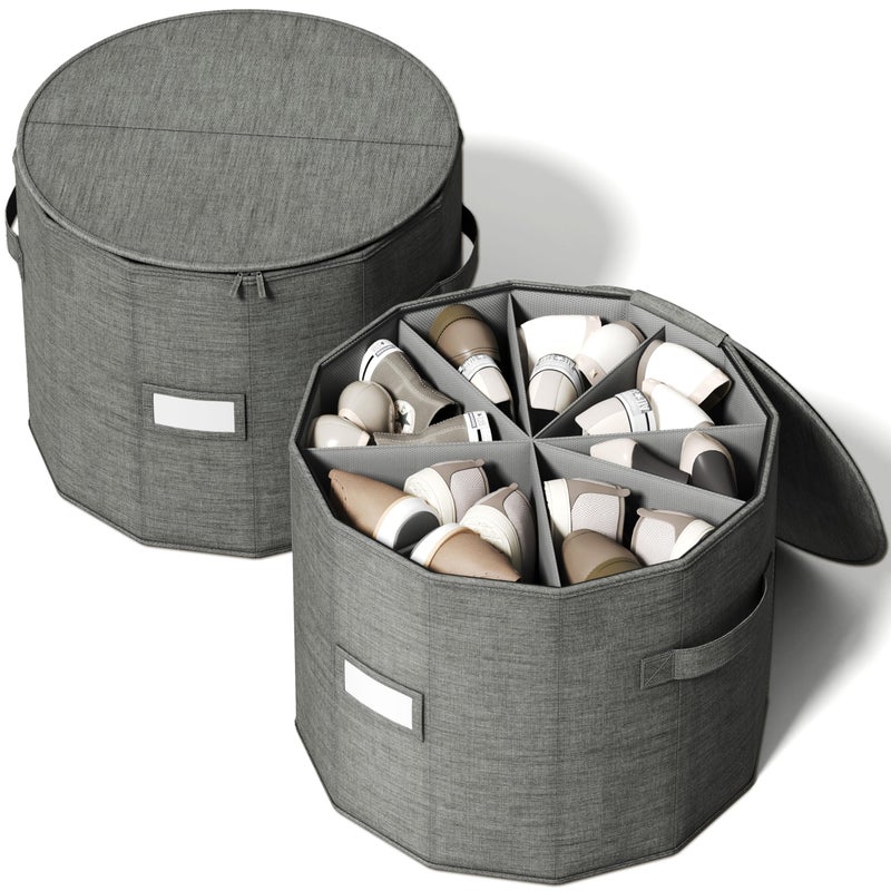 Vailando Shoe Organizer for Closet - Cylindrical Shoe Storage Organizer with Adjustable Dividers for Closet, Foldable Shoe Storage Box, Gray, 2-Pack, Large - Image 1