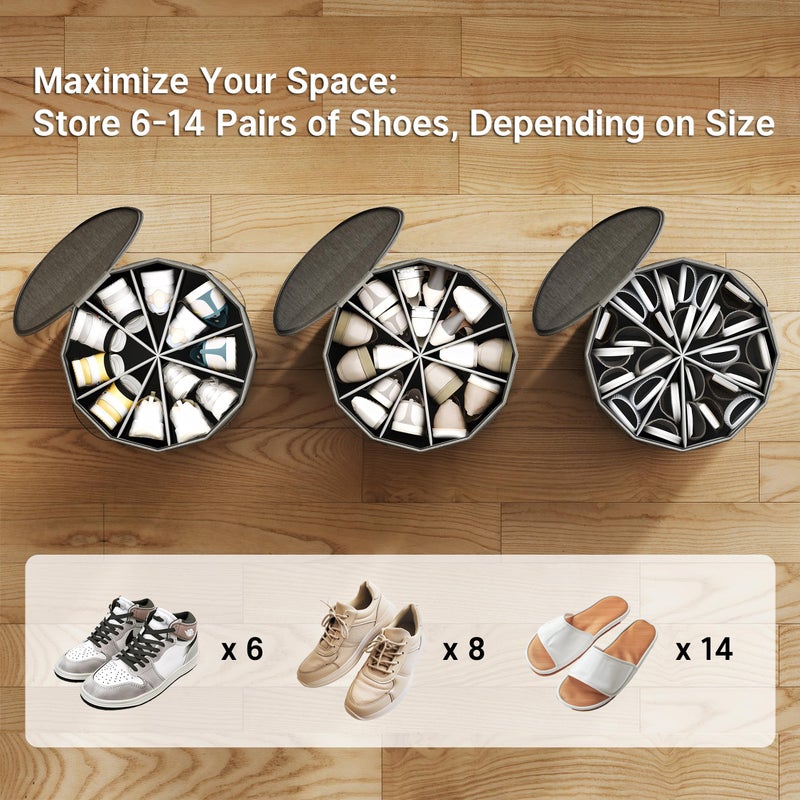 Vailando Shoe Organizer for Closet - Cylindrical Shoe Storage Organizer with Adjustable Dividers for Closet, Foldable Shoe Storage Box, Gray, 2-Pack, Large - Image 5