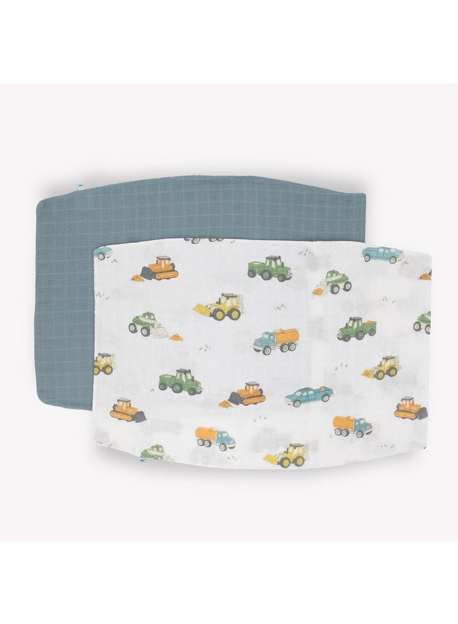 little unicorn Little Unicorn Cotton Muslin Pillowcases, 2 Pack | Super Soft & Breathable | Toddlers & Kids Pillow Cases | Envelope Closure | Boys & Girls | 19” x 27” Standard Size Pillow (Work Trucks) - Image 2
