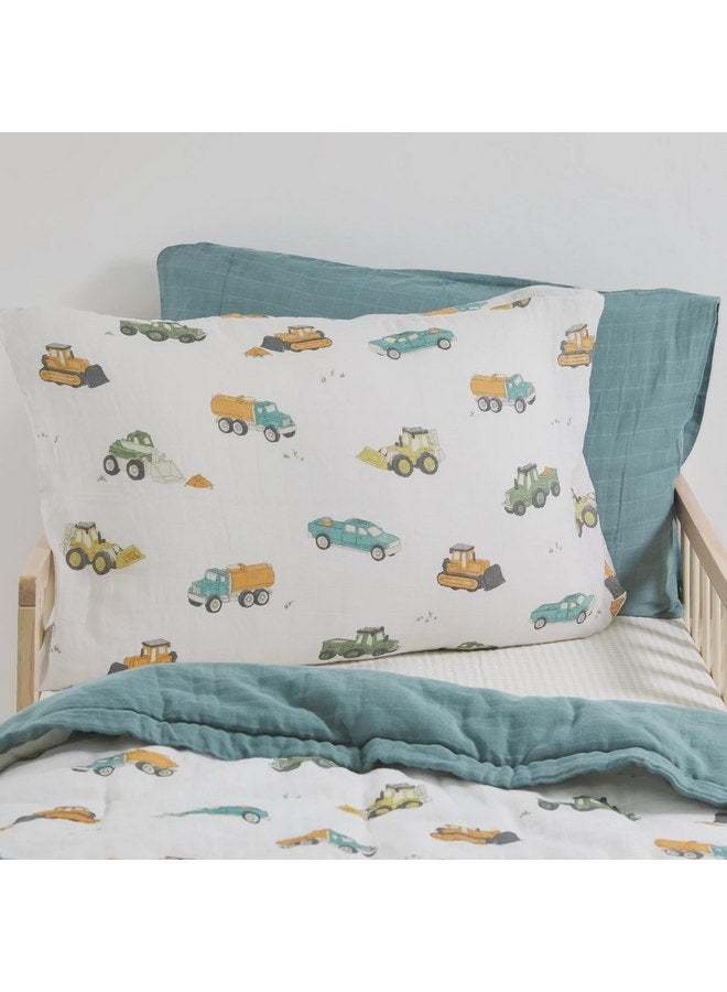 little unicorn Little Unicorn Cotton Muslin Pillowcases, 2 Pack | Super Soft & Breathable | Toddlers & Kids Pillow Cases | Envelope Closure | Boys & Girls | 19” x 27” Standard Size Pillow (Work Trucks) - Image 3