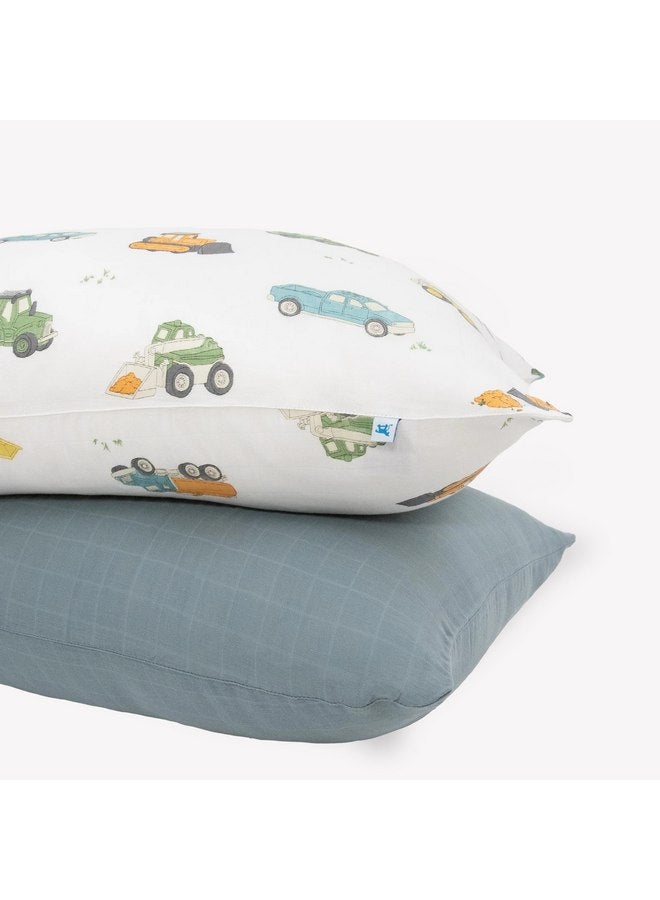 little unicorn Little Unicorn Cotton Muslin Pillowcases, 2 Pack | Super Soft & Breathable | Toddlers & Kids Pillow Cases | Envelope Closure | Boys & Girls | 19” x 27” Standard Size Pillow (Work Trucks) - Image 1
