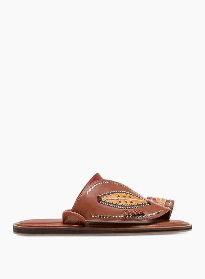 Al Waha Men Embroidered Slip-On Arabic Sandals with Toe Loop