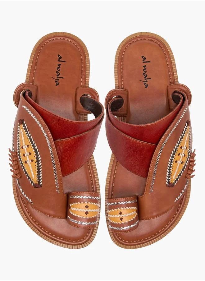 Al Waha Men Embroidered Slip-On Arabic Sandals with Toe Loop