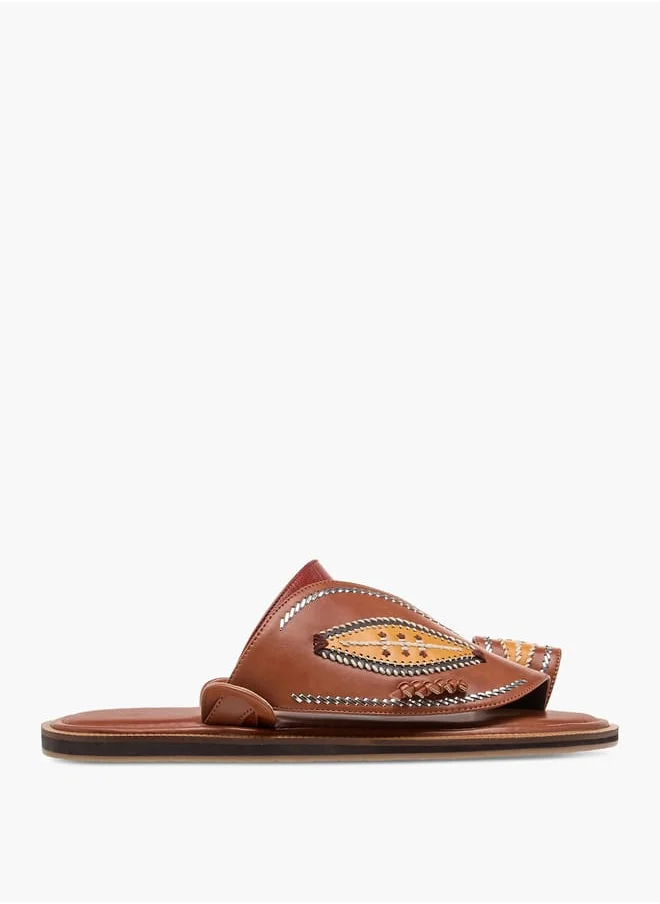 Al Waha Men Embroidered Slip-On Arabic Sandals with Toe Loop