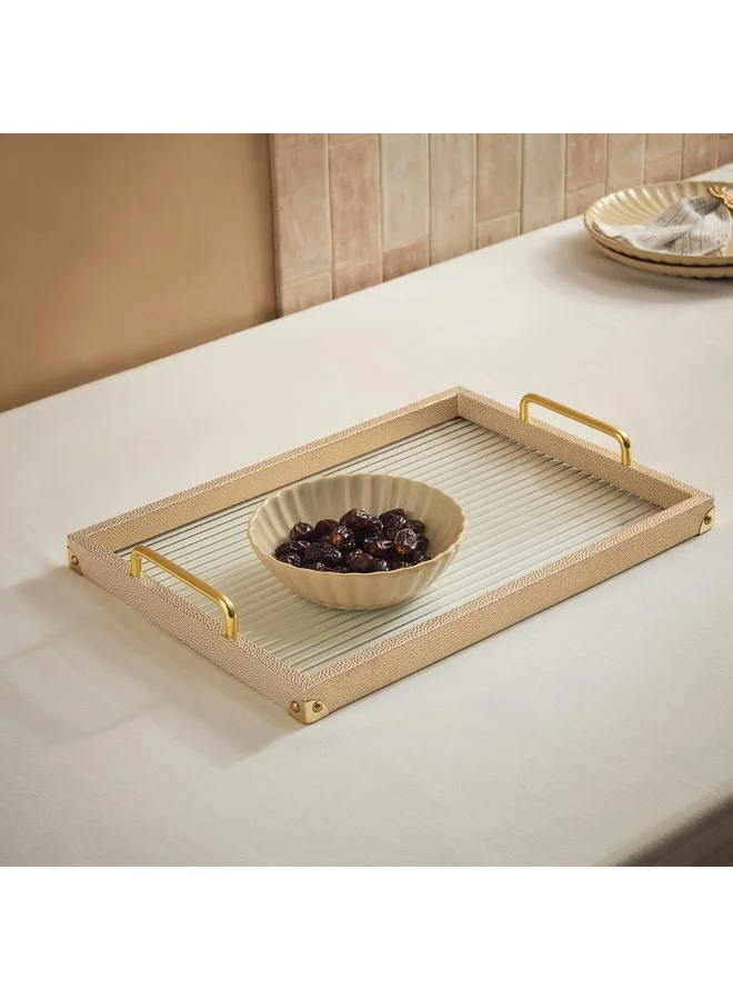 هوم بوكس صينية دوروثي خشبية بقاعدة زجاجية ٤٥ × ٣٢ × ٦.٥ سم