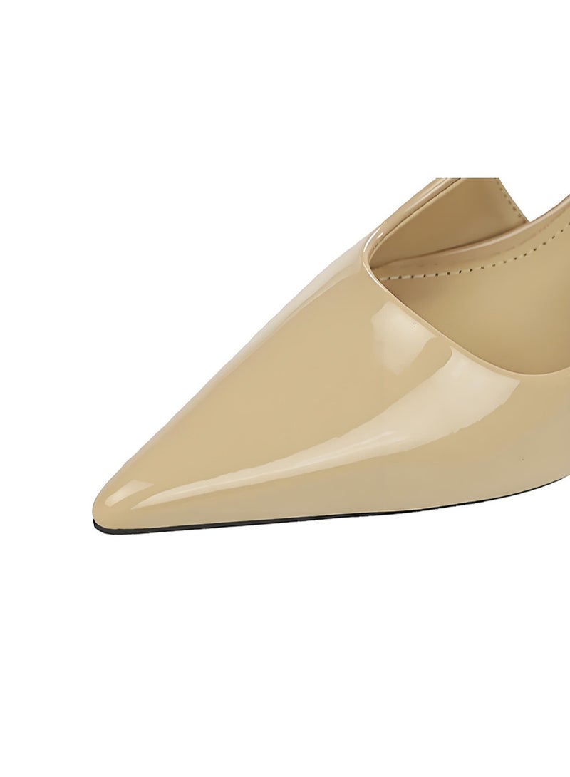 BIGTREE Women's  Closed Pointed Toe Pumps Slingback Stiletto High Heel Sandals With Rhinestone Ankle Strap Khaki 8CM - Image 3