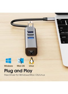 Cordova Multi USB Port Hub Splitter OTG USB C Data Hubs RJ45 & x 3 USB 3.0  - Image 4