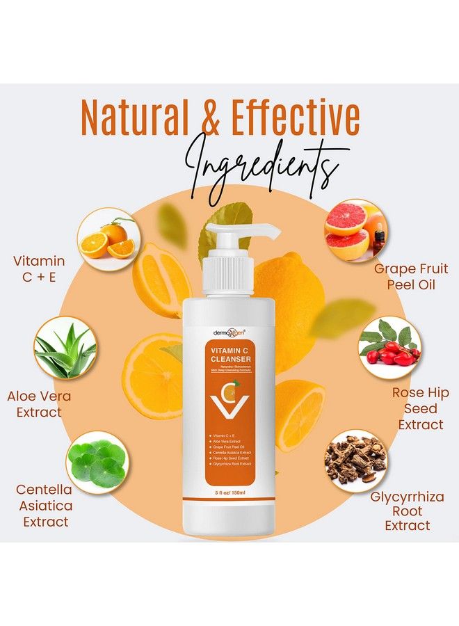 dermaxgen Vitamin C Facial Cleanser With Rose Hip Seed Oil And Aloe Vera Natural Pure And Organic Ingredients 5.0 Oz. / 150 Ml - Image 3