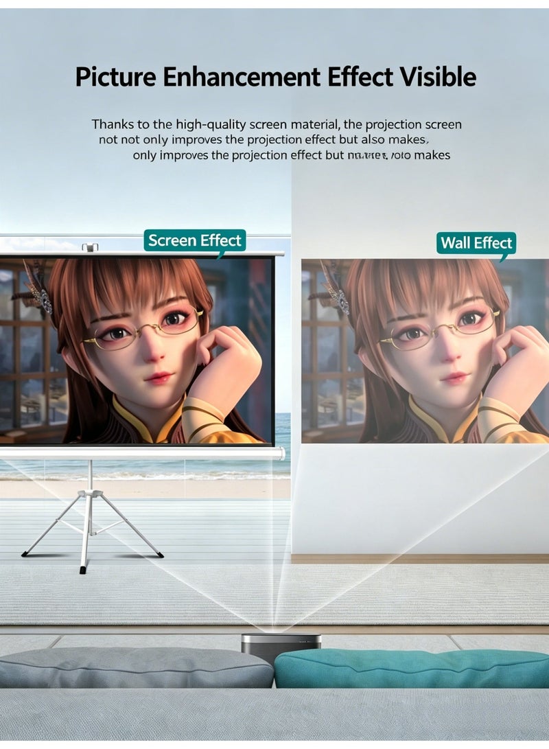 شاشة عرض HD بمقاس 100 بوصة بنسبة 16:9 مع حامل ثلاثي القوائم، شاشة عرض محمولة متوافقة مع 4K للمنزل الداخلي والخارجي، وعروض تقديمية - Image 3