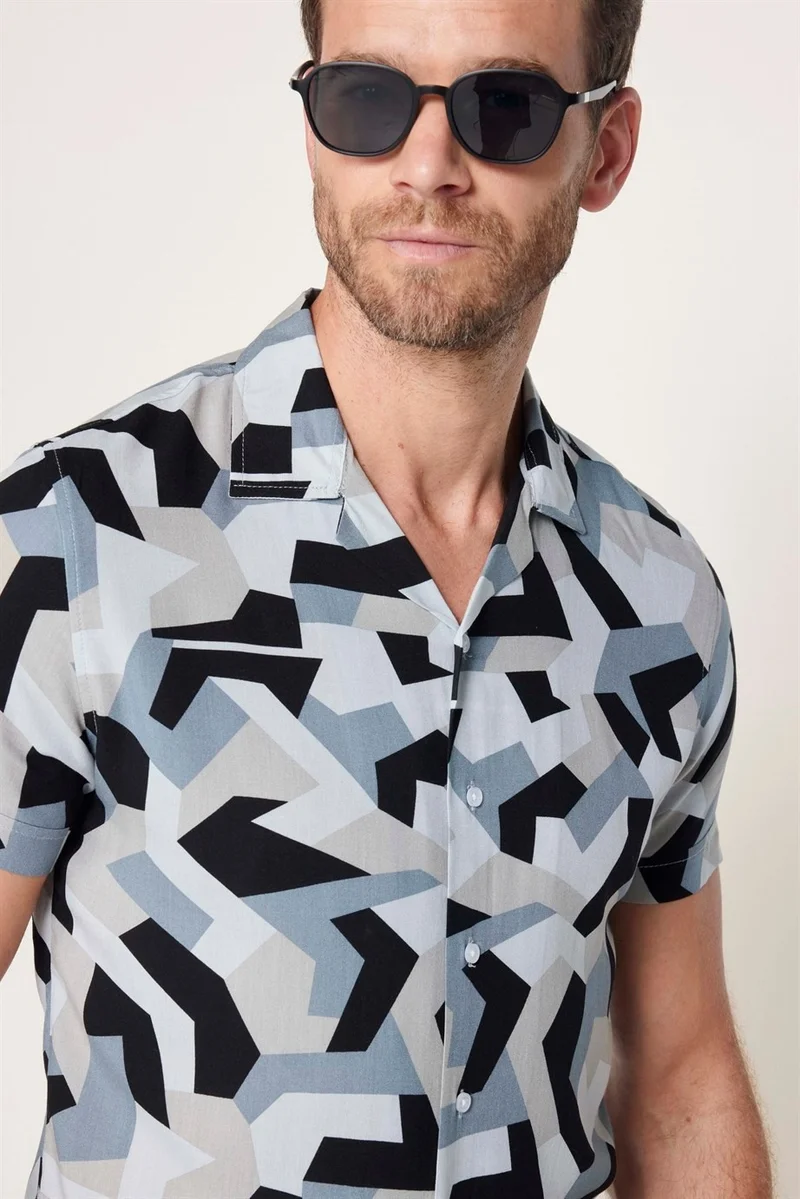 تودورس Slim Fit Narrow Cut Open Collar Viscose Short Sleeve Men's Sports Shirt