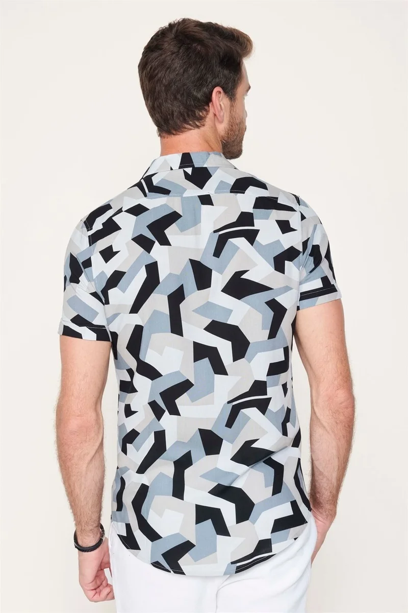 تودورس Slim Fit Narrow Cut Open Collar Viscose Short Sleeve Men's Sports Shirt