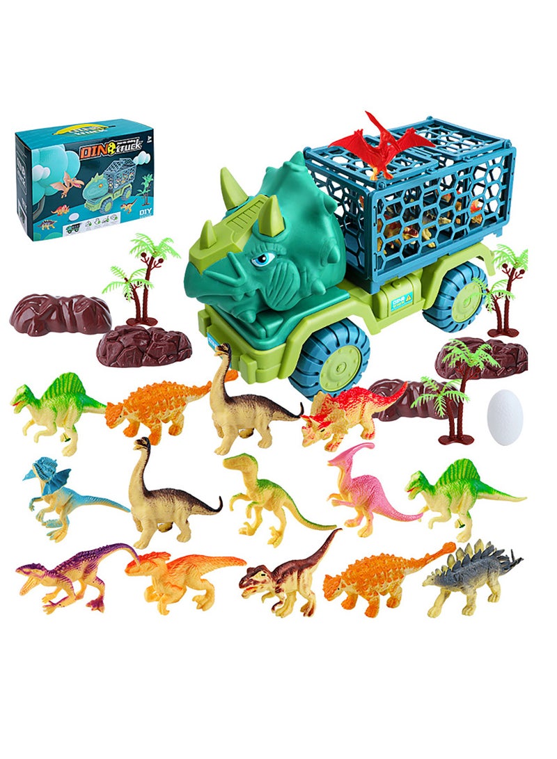 Moonmen Dinosaur Truck Toys for Kids, Triceratops Car Toy with 15 Dino Figures, Large Activity Play Mat, Dinosaur Eggs, Dinosaur Play Set for Boys and Girls - Image 2