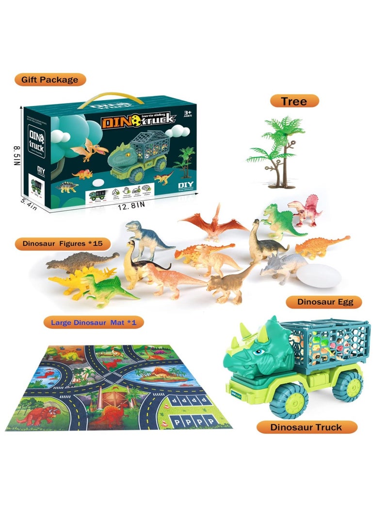Moonmen Dinosaur Truck Toys for Kids, Triceratops Car Toy with 15 Dino Figures, Large Activity Play Mat, Dinosaur Eggs, Dinosaur Play Set for Boys and Girls - Image 3