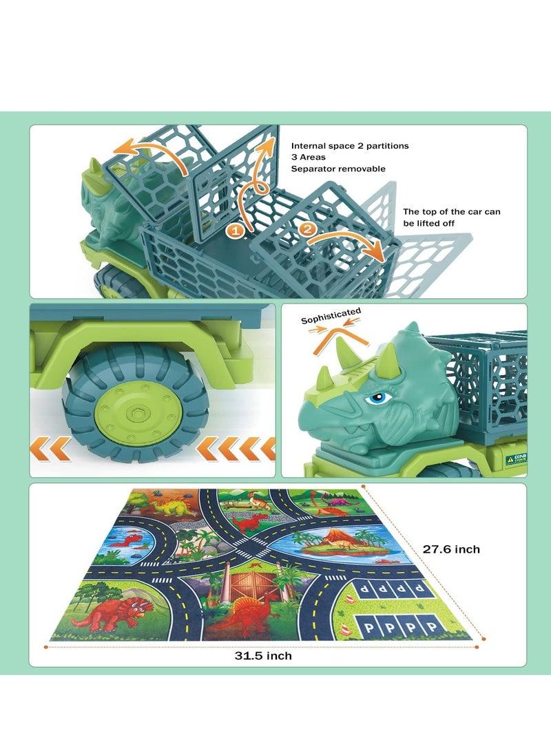 Moonmen Dinosaur Truck Toys for Kids, Triceratops Car Toy with 15 Dino Figures, Large Activity Play Mat, Dinosaur Eggs, Dinosaur Play Set for Boys and Girls - Image 4