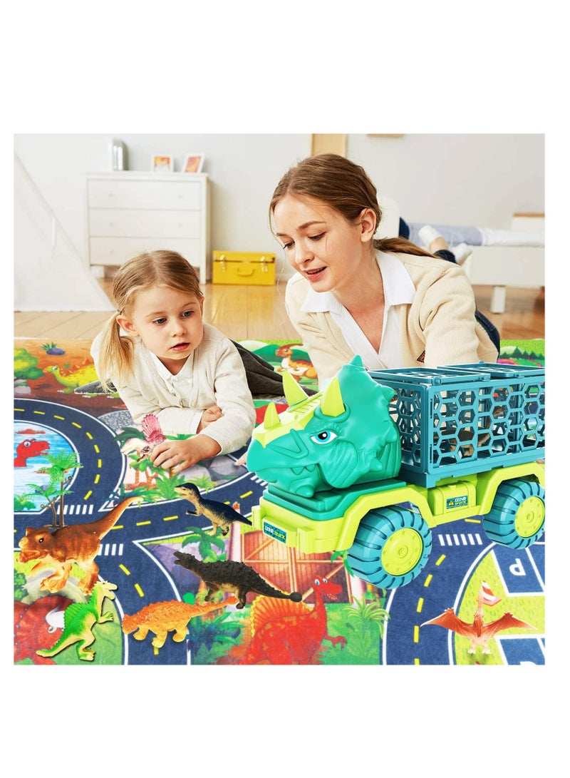 Moonmen Dinosaur Truck Toys for Kids, Triceratops Car Toy with 15 Dino Figures, Large Activity Play Mat, Dinosaur Eggs, Dinosaur Play Set for Boys and Girls - Image 5