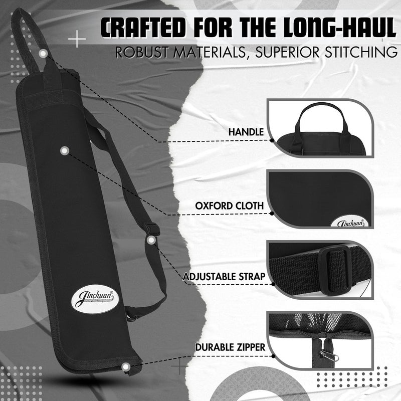 Flexzion Drum Stick Bag Percussion Music Drum Accessories Case with Hook, Card Holder, Adjustable Shoulder Strap Carrying Handle 4 Pairs Drum Sticks Holder Water-Resistant Bag Fabric, Vintage Black - Image 4