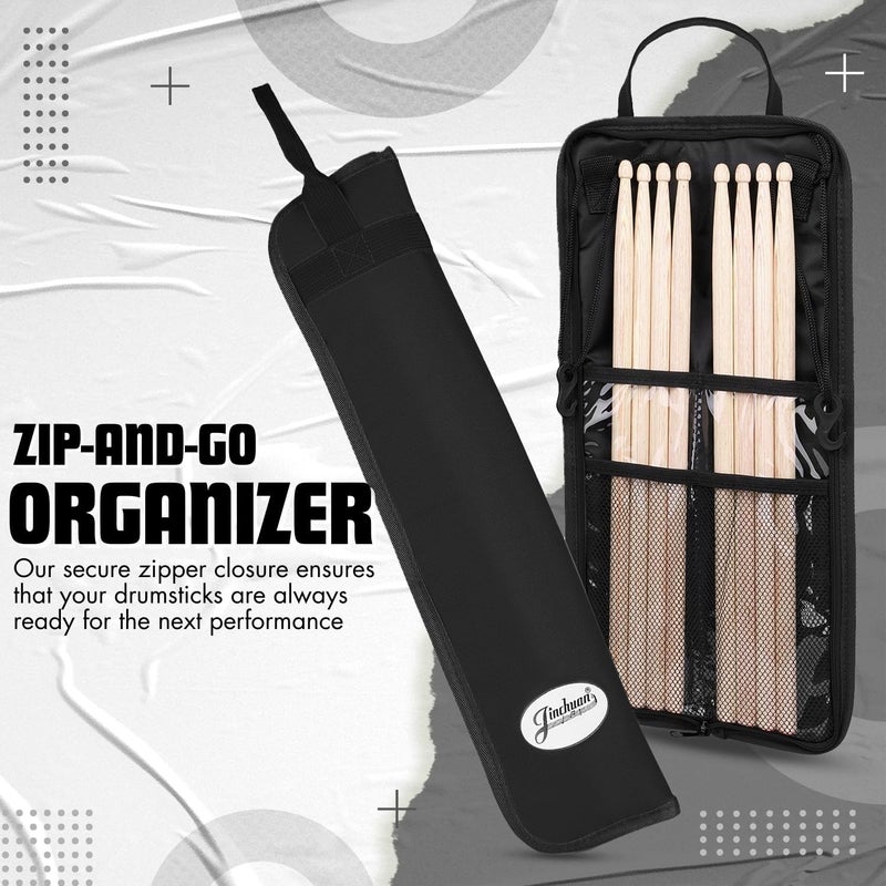 Flexzion Drum Stick Bag Percussion Music Drum Accessories Case with Hook, Card Holder, Adjustable Shoulder Strap Carrying Handle 4 Pairs Drum Sticks Holder Water-Resistant Bag Fabric, Vintage Black - Image 3