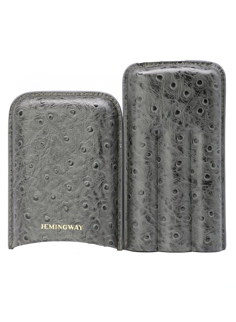 Hemingway Portable Traveling Case 3 Holder Premium Crocodile leather Case – Grey - Image 2