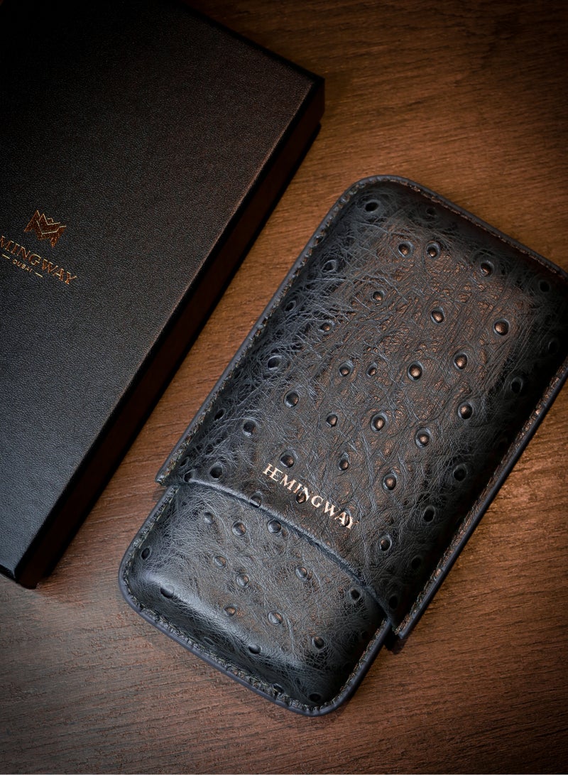 Hemingway Portable Traveling Case 3 Holder Premium Crocodile leather Case – Grey - Image 3