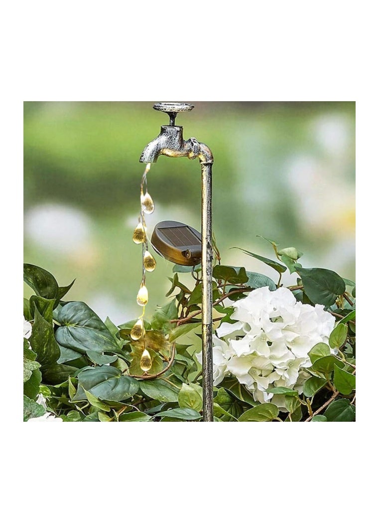 YZYOE Solar Powered Faucet Water Droplets Light, Garden Decoration Wrought Iron Retro Cute faucets Water Droplet Floor Lamp, Wireless Dusk to Dawn LED Light Waterproof - Image 2