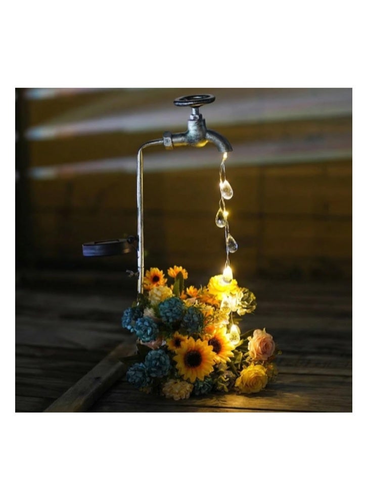 YZYOE Solar Powered Faucet Water Droplets Light, Garden Decoration Wrought Iron Retro Cute faucets Water Droplet Floor Lamp, Wireless Dusk to Dawn LED Light Waterproof - Image 1
