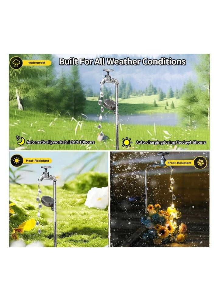 YZYOE Solar Powered Faucet Water Droplets Light, Garden Decoration Wrought Iron Retro Cute faucets Water Droplet Floor Lamp, Wireless Dusk to Dawn LED Light Waterproof - Image 3