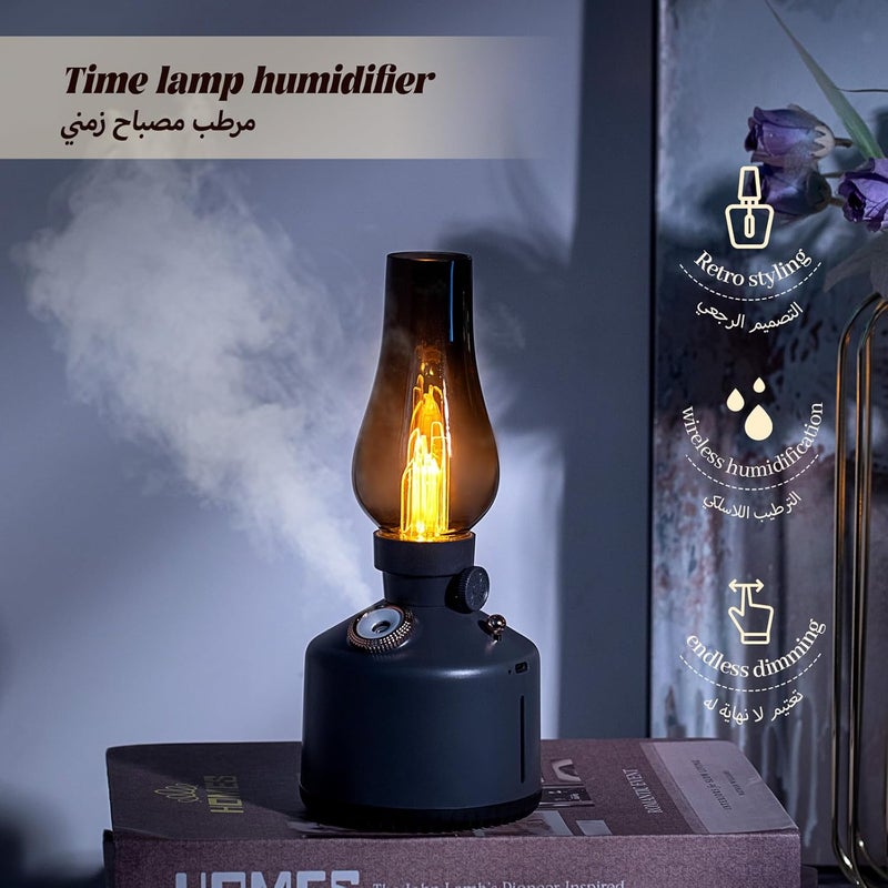 nafas Retro Lamp Humidifier for Bedroom Portable Aroma Diffuser Oil Diffuser Aromatherapy Function Rechargeable for Home with Table Lamp Dimmable Brightness，2 Speed Spray Waterless Auto Off (Grey) - Image 2