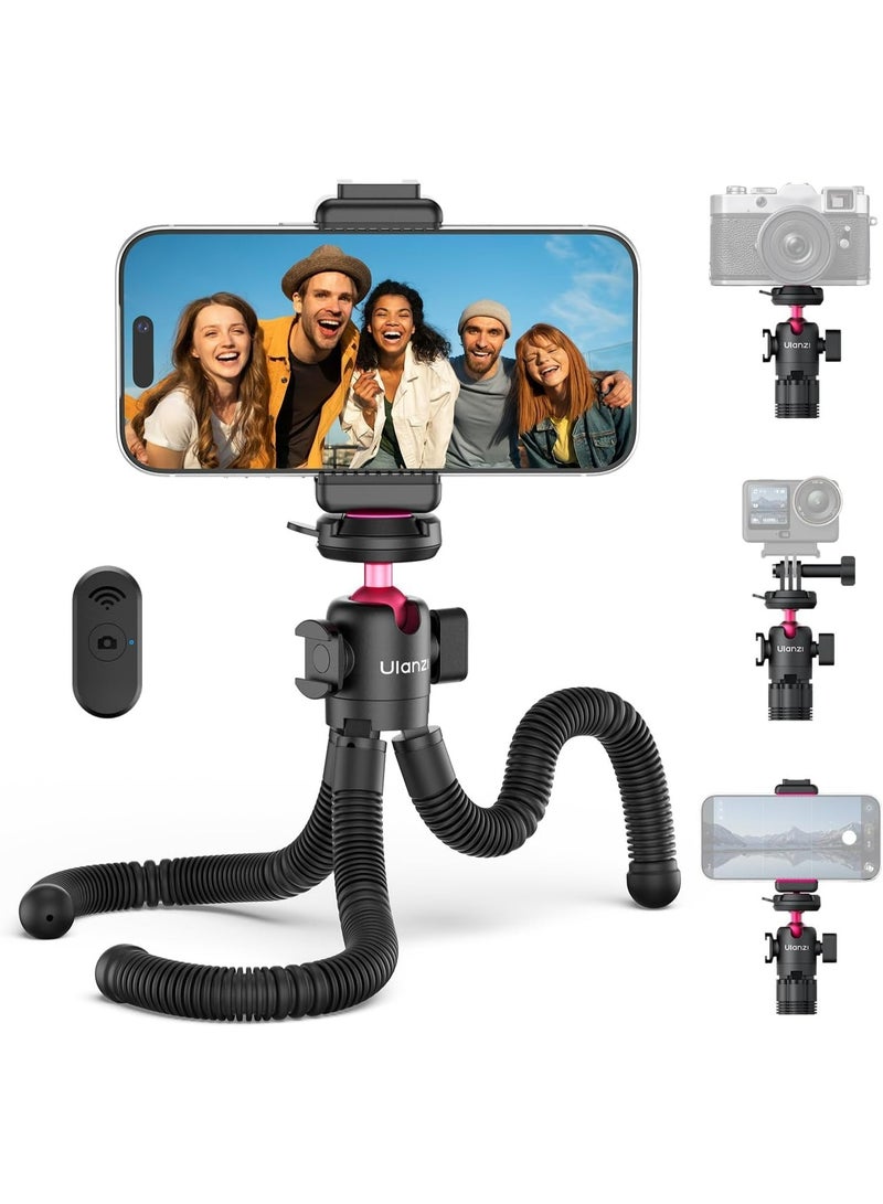 يولانزي حامل ثلاثي القوائم مرن ULANZI MT-91 للهواتف وكاميرات GoPro والكاميرات الأخرى، حامل ثلاثي القوائم صغير 3 في 1 مع جهاز تحكم عن بعد بتقنية البلوتوث، ونظام تحرير سريع CKA مع برغي 1/4 بوصة، ومحول GoPro، قابل للتعديل 360 درجة لتصوير الفيديوهات الشخصية، والتقاط صور السيلفي، وتسجيل الفيديو. - Image 1
