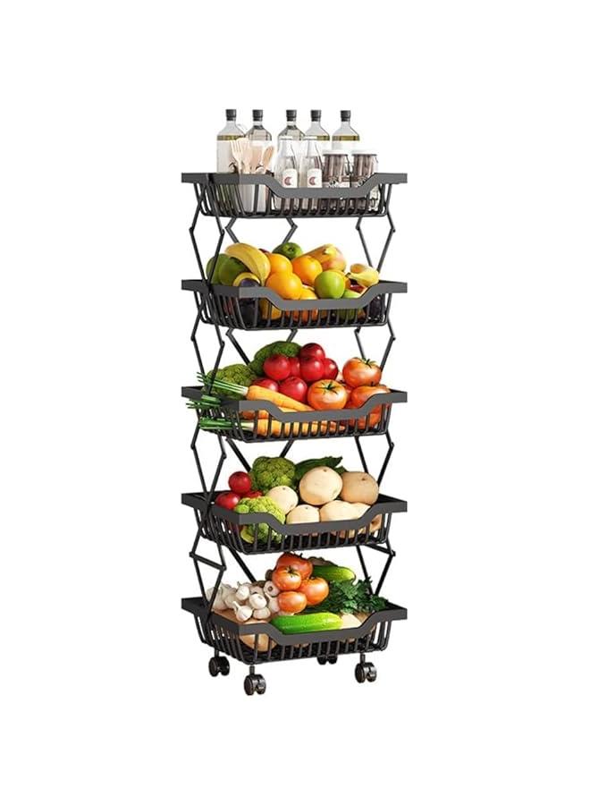 MIXDE Fruit Storage Basket 5 Tier Rolling Collapsible Vegetable Fruit Basket Utility Cart Rack Storage Organizer Bin for Kitchen Pantry Closet Bedroom Bathroom - Image 1