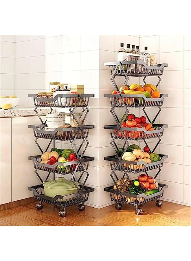 MIXDE Fruit Storage Basket 5 Tier Rolling Collapsible Vegetable Fruit Basket Utility Cart Rack Storage Organizer Bin for Kitchen Pantry Closet Bedroom Bathroom - Image 4