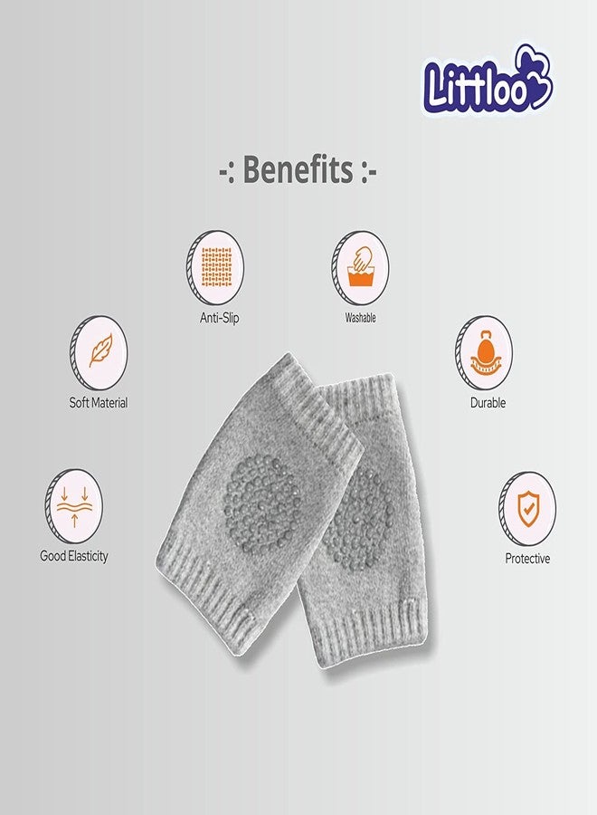 LITTLOO Baby Knee Socks & Crawling Socks (Pack of 2) Anti-Slip Knee & Elbow Protector Pads, Soft Cotton Elastic for Cushion & Knee Protection (Grey) - Image 3
