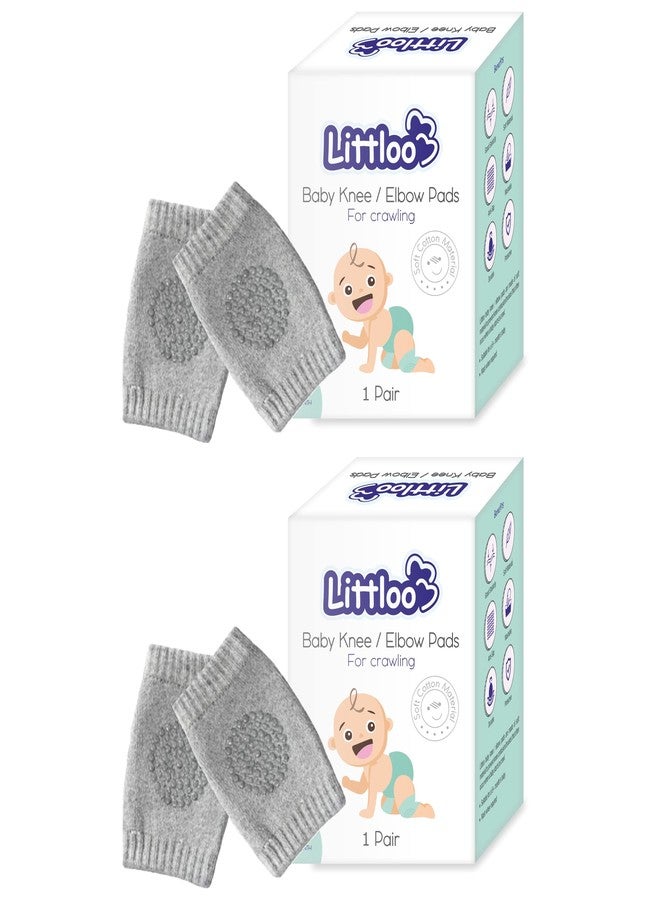 LITTLOO Baby Knee Socks & Crawling Socks (Pack of 2) Anti-Slip Knee & Elbow Protector Pads, Soft Cotton Elastic for Cushion & Knee Protection (Grey) - Image 1