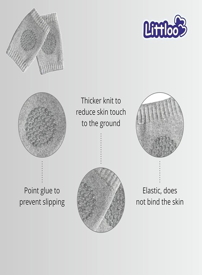 LITTLOO Baby Knee Socks & Crawling Socks (Pack of 2) Anti-Slip Knee & Elbow Protector Pads, Soft Cotton Elastic for Cushion & Knee Protection (Grey) - Image 2