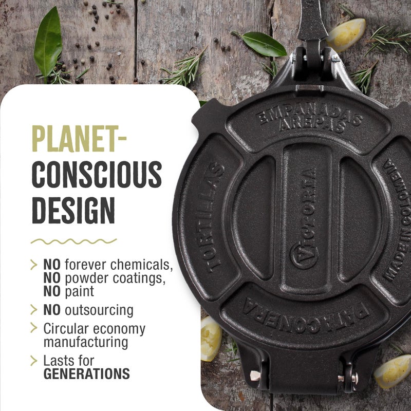 Victoria 8 Inches Cast Iron Tortilla Press, Roti Maker and Tortilladora, Pataconera Seasoned with Flaxseed Oil, Made in Colombia - Image 5