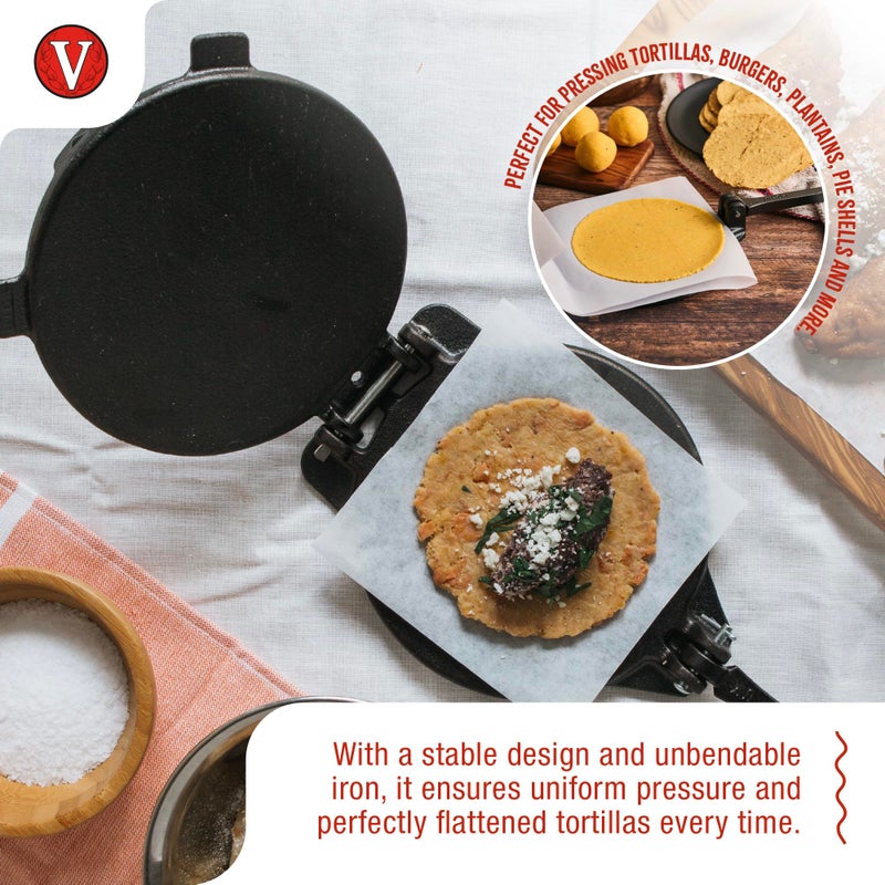 Victoria 8 Inches Cast Iron Tortilla Press, Roti Maker and Tortilladora, Pataconera Seasoned with Flaxseed Oil, Made in Colombia - Image 3