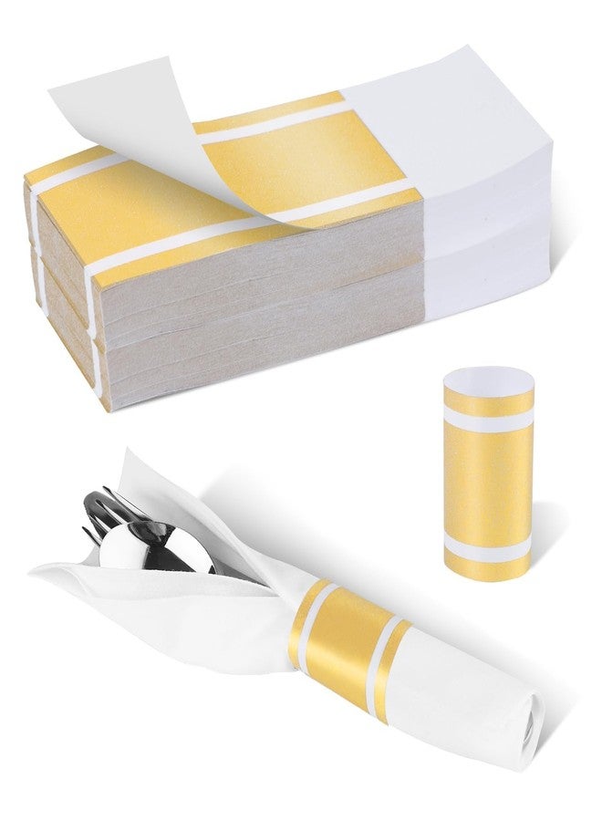 Germiwipe Gold Paper Napkin Bands Self Adhesive, 100PCS Silverware Wraps Band, 1.5x4.25 Inch Paper Napkin Rings for Restaurant, Wedding, Party, Holiday (Gold-100PCS) - Image 1