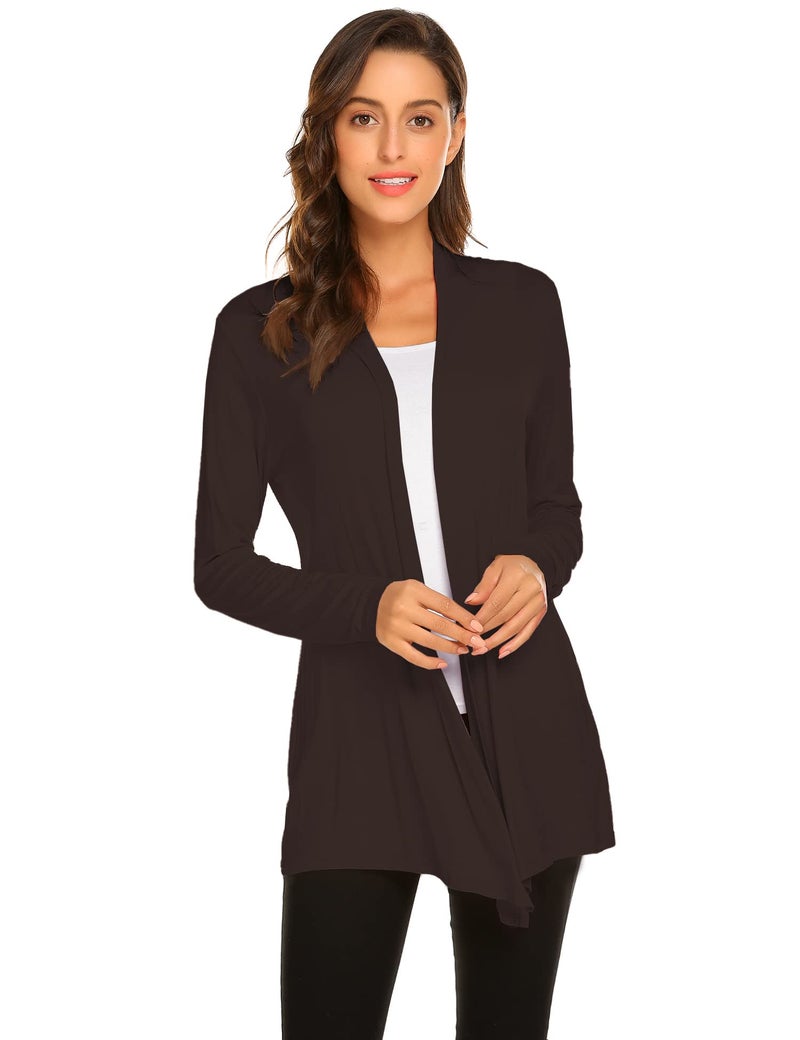 Newchoice Cardigans for Women Lightweight Classy Basic Long Sleeve Soft Drape Open Front Sweater Comfy Fall Duster (Brown, L) - Image 1