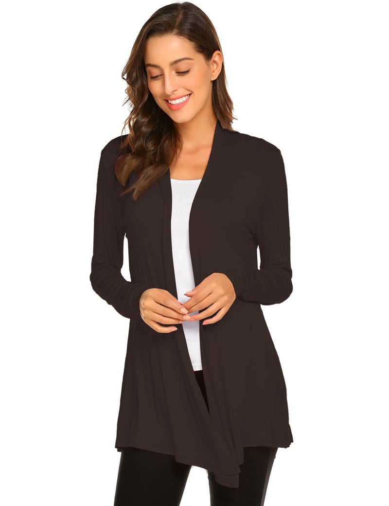 Newchoice Cardigans for Women Lightweight Classy Basic Long Sleeve Soft Drape Open Front Sweater Comfy Fall Duster (Brown, L) - Image 2