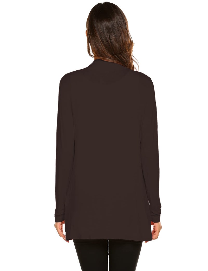 Newchoice Cardigans for Women Lightweight Classy Basic Long Sleeve Soft Drape Open Front Sweater Comfy Fall Duster (Brown, L) - Image 5